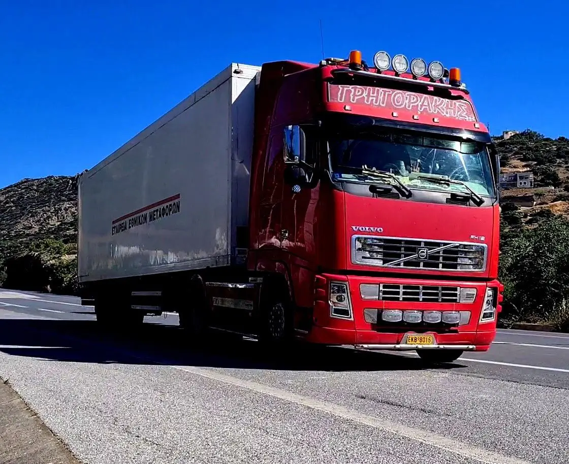 Red truck in motion